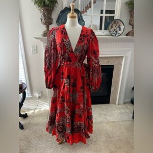 Banana Republic Red and Black Floral Stampa Wraptiered Maxi Dress